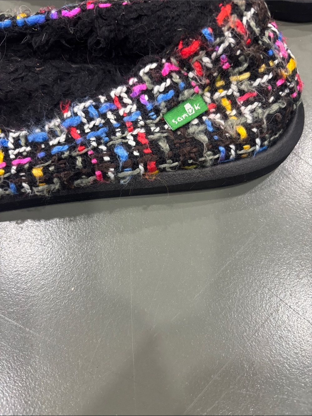Sanuk Women's Black Tweed Slip-On with Multi-Color Accents